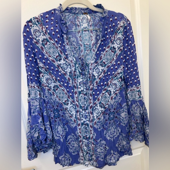 FREE PEOPLE S Women's Magic Mystery Bell Sleeve
Floral Boho Tunic Top Periwinkle - Picture 1 of 3
